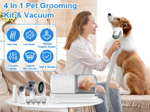 8 in 1 multi-functional electrical pet hair trimmer machine grooming vacuum kit for pets