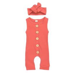 Высококачественные эластичные дышащие ребристые хлопковые летние комбинезоны без рукавов для маленьких девочек