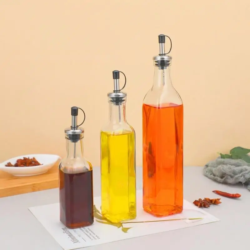 250ml 16oz 500ml Kitchen Square Cooking Glass Vinegar Bottle For Condiment Soy Sauce Olive Oil Vinegar