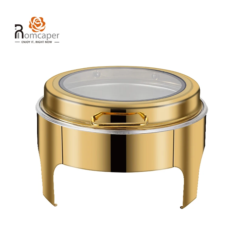 Electric buffet hot pot food warmer set round hydraulic luxury gold catering stainless steel cheffing chafing dish buffet set