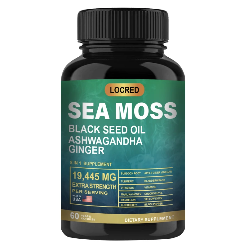Private Label Sea Moss capsules Sea Moss 3000mg Black Seed Oil 2000mg Ashwagandha 1000mg All in one capsules