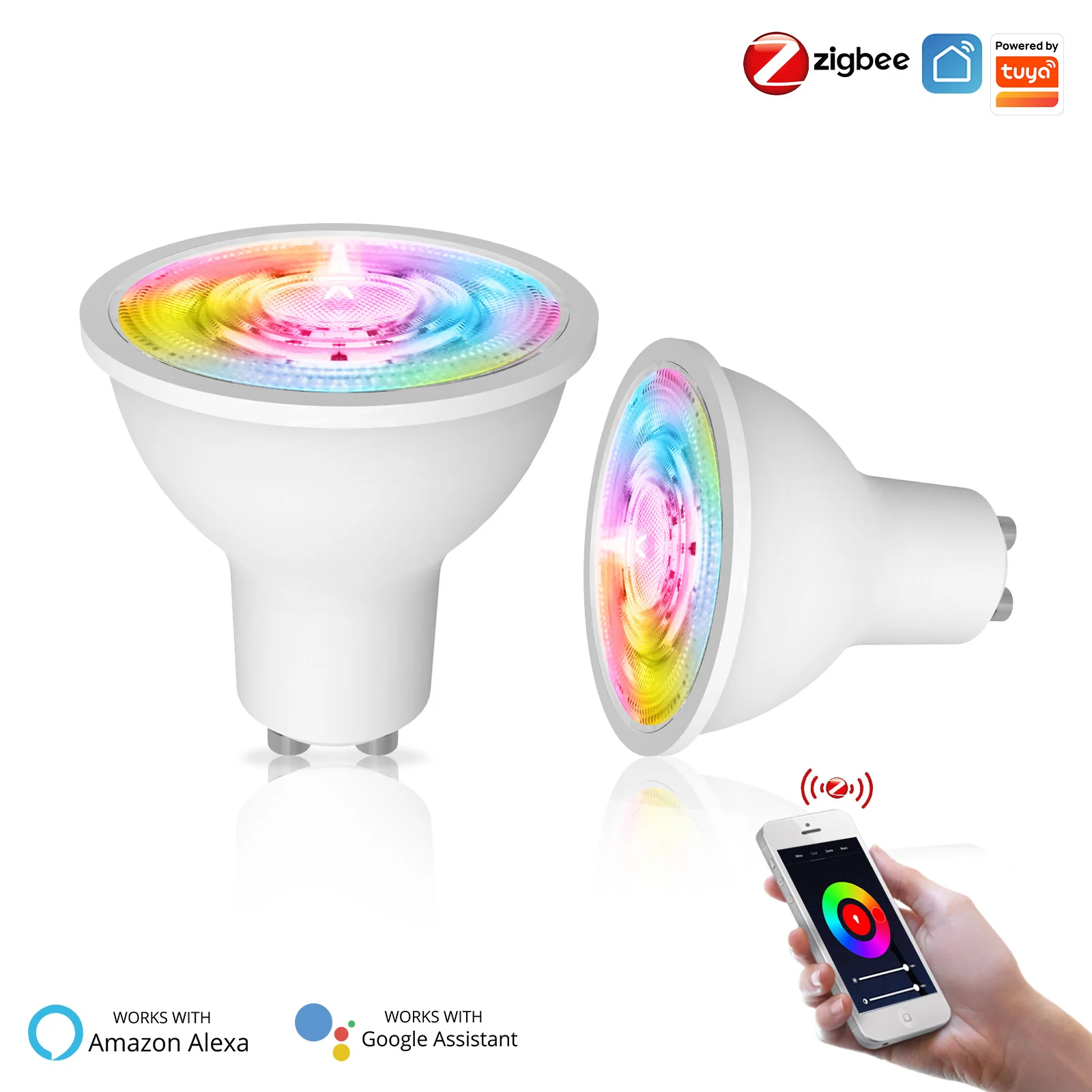 Tuya Zigbee Smart Bulb GU10 Smart LED Light Bulbs Spotlight RGB+CW Dimmable Lamp Smart Life Control Via Alexa Google Home