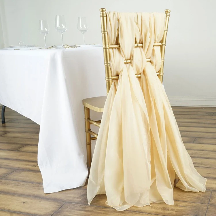 Romantic ruffle blush chiffon chair cover chiffon chair sash for wedding