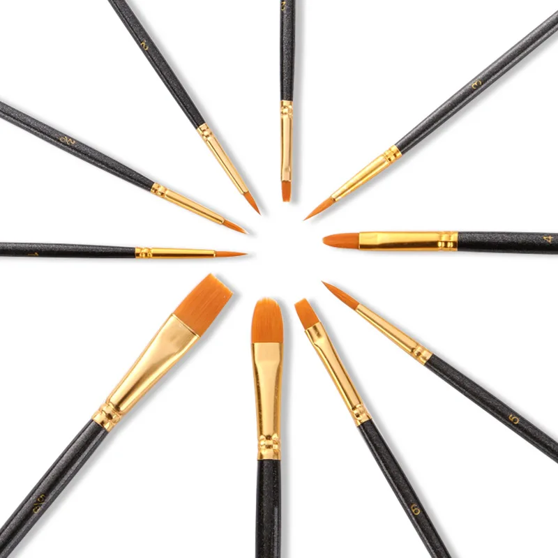 Black  Round Pointed Tip Paintbrushes Nylon Hair Artist Acrylic Paint Brushes