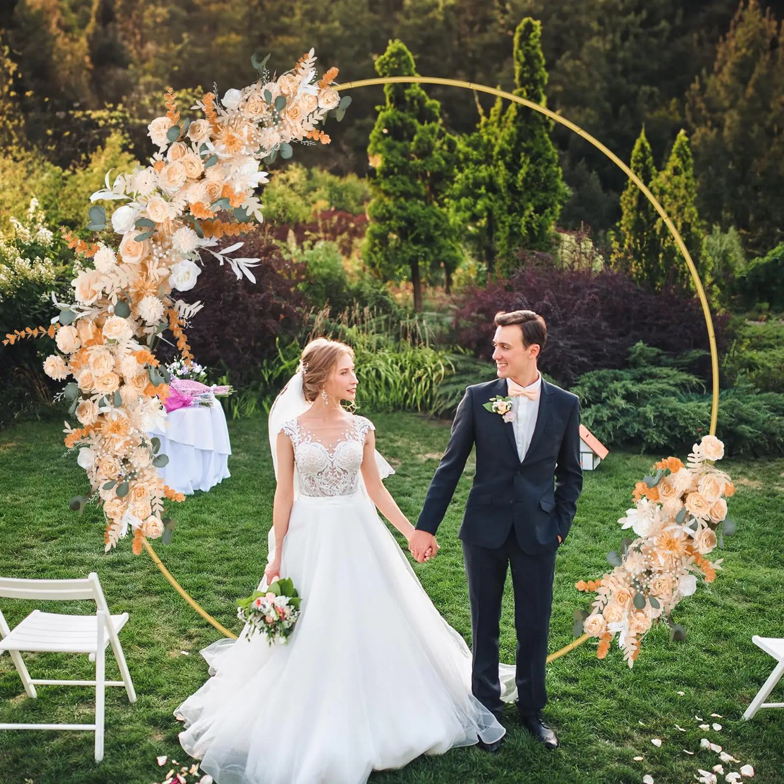 Wedding Baby Shower Birthday Photo Background Decorations 6.9ft Gold Circle Balloon Arch Backdrop Round Balloon Arch Stand