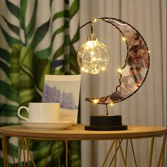 Moon Table Ramadan Kreem Lamps New Eid Mubarak Decor Islamic Gift Metal Crafts Ramadan Decorations Led Battery  Light