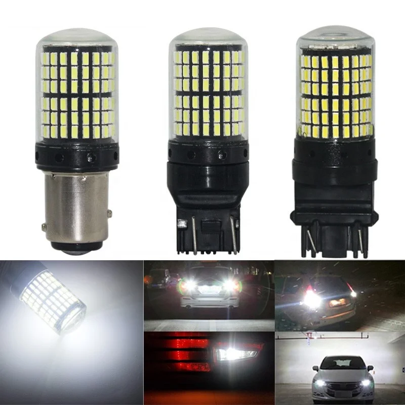 T25 3157 P27/7W T20 7443W21/5W 1157 BAY15D P21/5W 144SMD 3014 Chips CanbusDRL Turn Signal Light brake Reverse light 12-24v