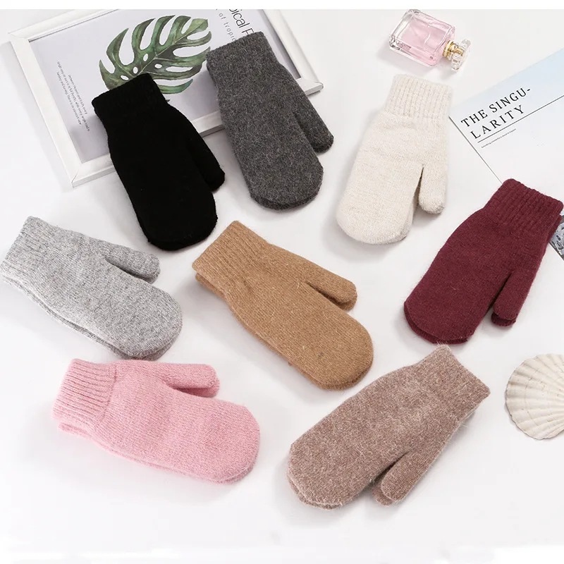 Custom Rabbit Fur Cold Weather Knitted Gloves Mittens Driving Cycling Fleece Lined Warm Winter Gloves for Women