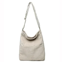 Chartmate Hot Sale Wholesale Girls Plain Casual Style Shoulder Strap With Inner Pockets Corduroy Tote Bag
