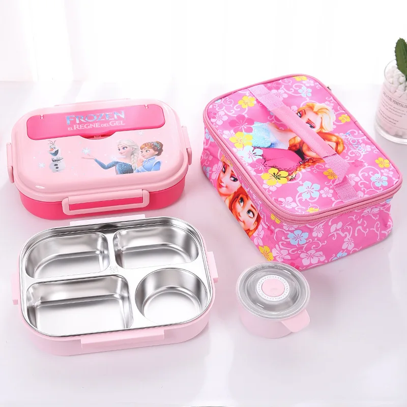 YE697  Kuromi 304 Stainless steel insulated lunch box with soup bowl cartoon student lunch box four  lattice five lattice bento