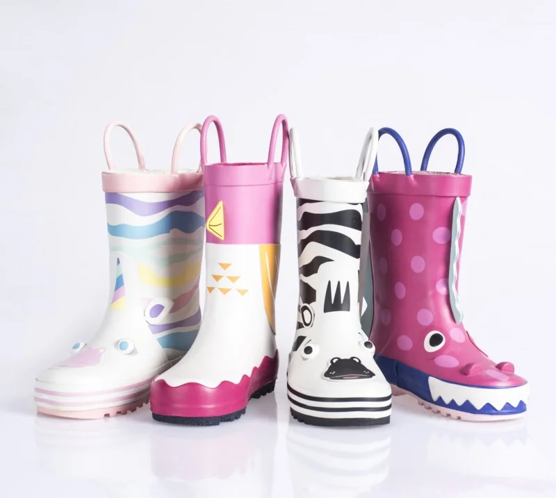 High Quality Outdoor Waterproof Shoes Pink Custom Printing Rubber Rain Boots For Girl