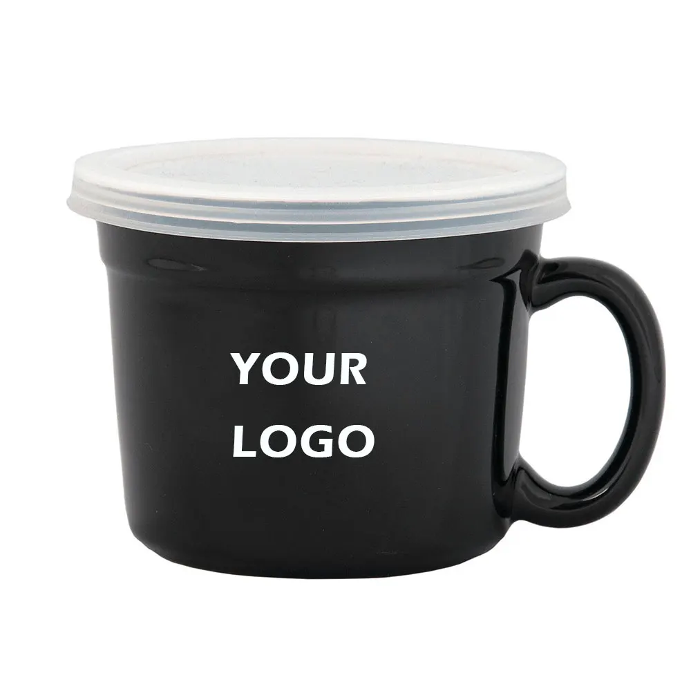 Wholesale 17oz Ceramic soup Mug With Lid And Handle Creative Coffee Mug Custom Logo ceramic bowl with lid