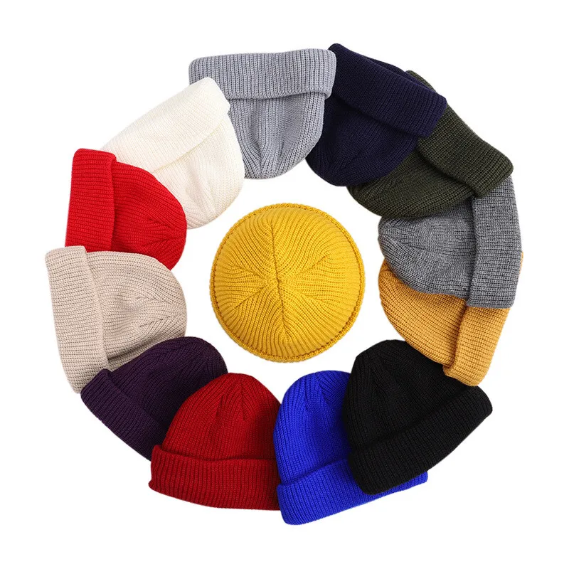 
2020 fashion casual ribbed short skin autumn winter solid color unisex fisherman toque beanie hat 
