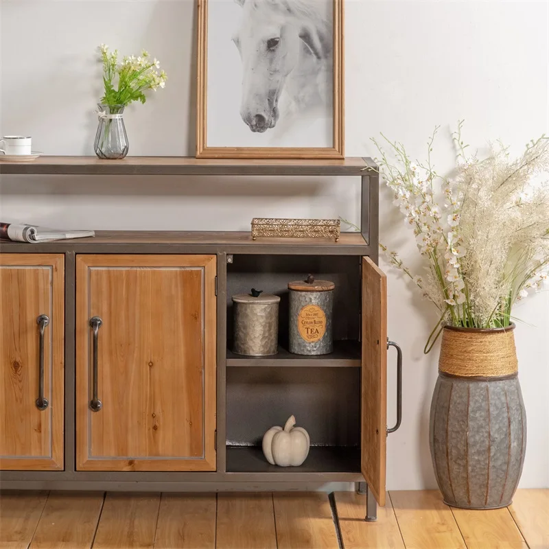 INNOVAHOME industrial three doors wood hallway console cabinet design metal frame wooden antique vintage craft entrance cabinet