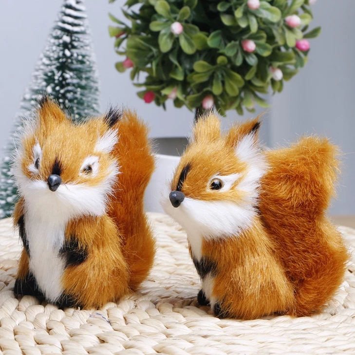Factory Price 7cm Plush Animal Sculpture Collection Squirrel Statue Figurine Artificial Fur Figure for Office Farmhouse Decor