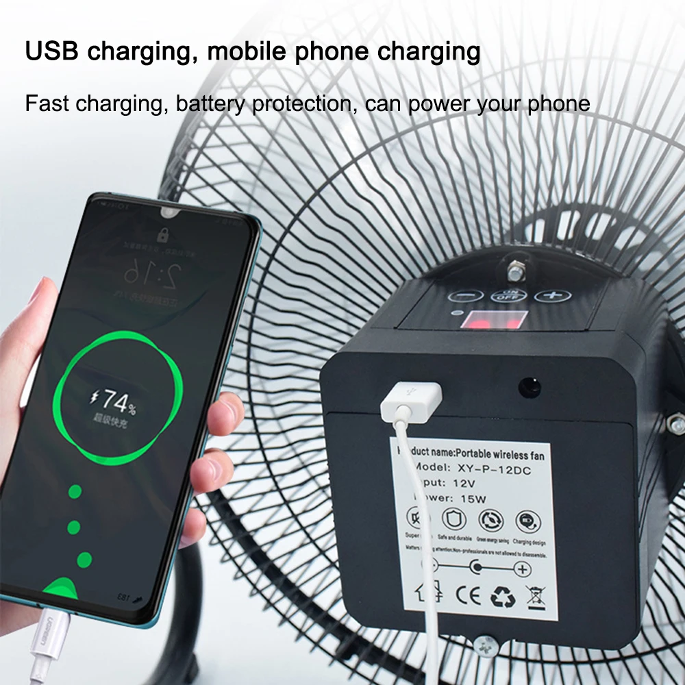 Factory Price Large Capity Battery Stand Portable Rechargeable with Solar Panel Table Fan 16inch or 12 Inch Lithium Battery Long