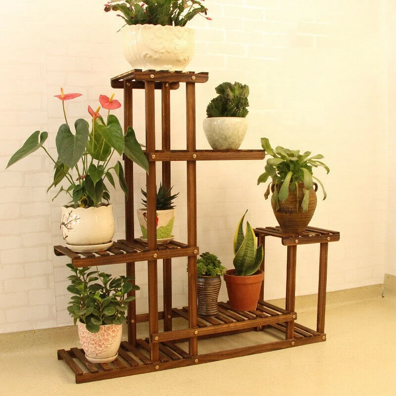 5 Tier Fir Wood Plant Stand Decorative Planter Holder Flower Pot Shelf Rack USA