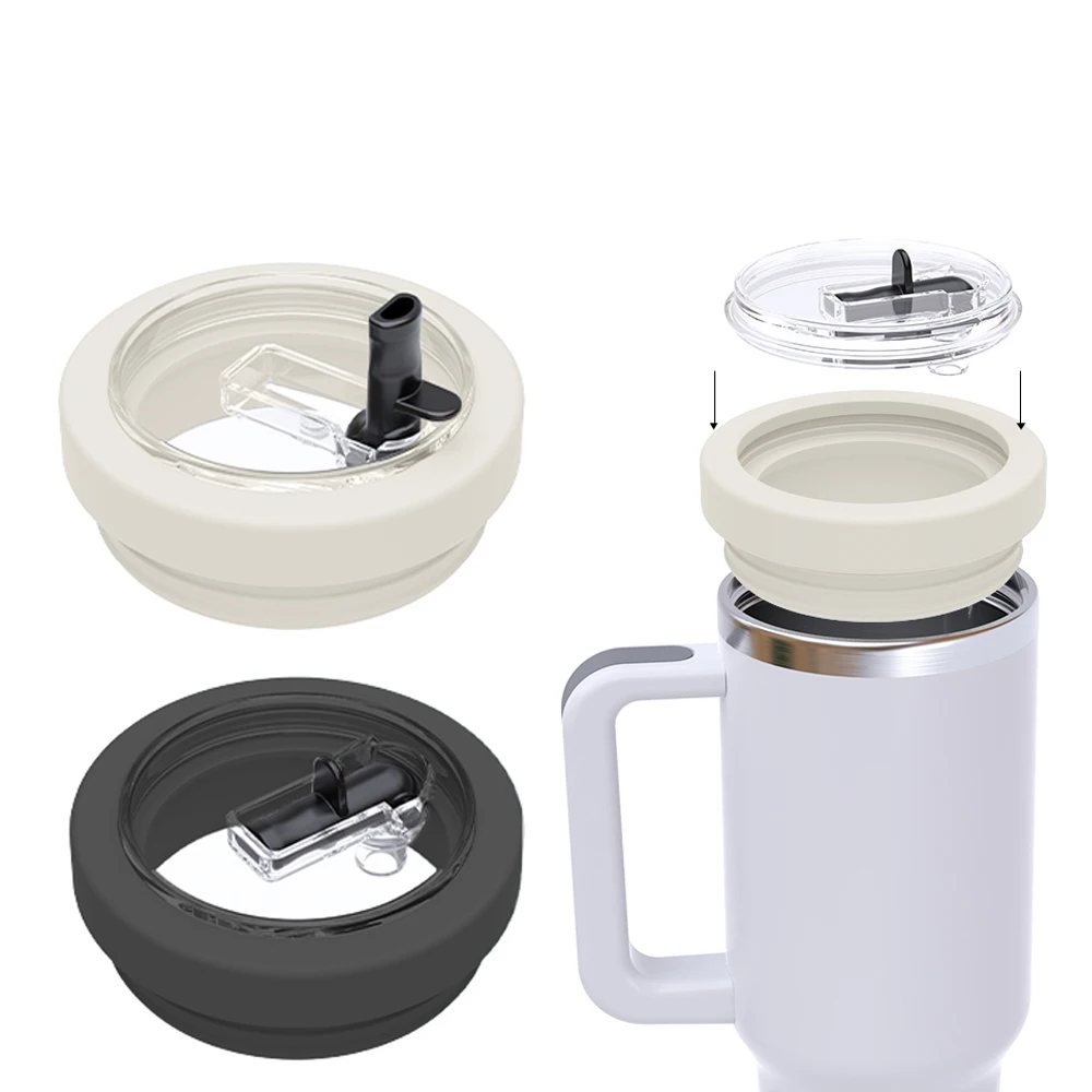 Food Grade Silicone Spill Proof Tumbler Cover Replacement Lids With Straw For 40oz Stanley Cup Accessories