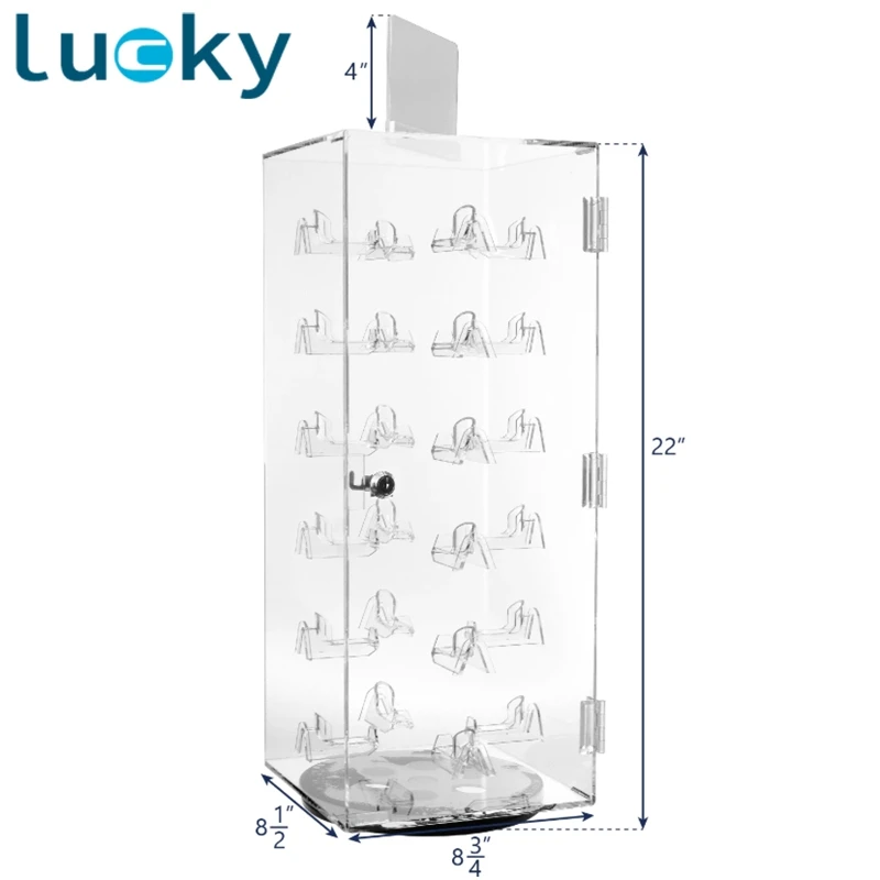 Customized Acrylic Security Lock Rotating Eyewear Case rotating kiosk sunglasses display cabinet for wholesale