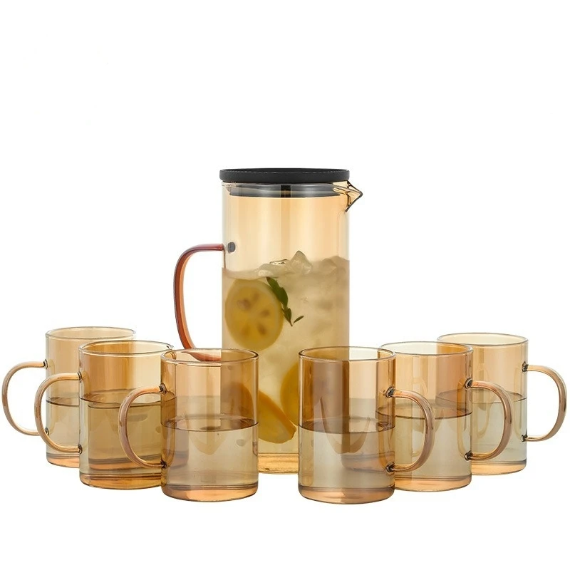 Larger Clear Drink Ware Supplies Cold Water Juice Tea Glass Pitcher Jugs Cups Sets with lid