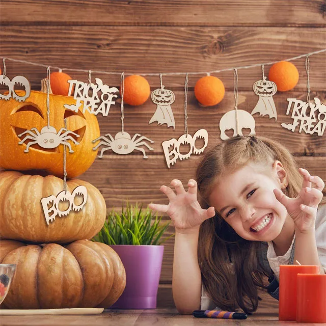 2022 Wooden Pumpkin Decoration Halloween Decorations Hanging Halloween Wooden Craft Products Para Halloween