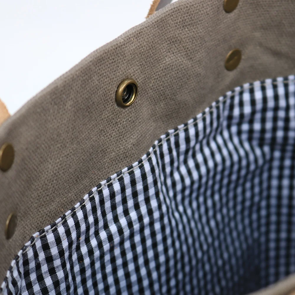 CHANGRONG Custom reusable waterproof grey waxed canvas leather tote bottle carriers wine bag