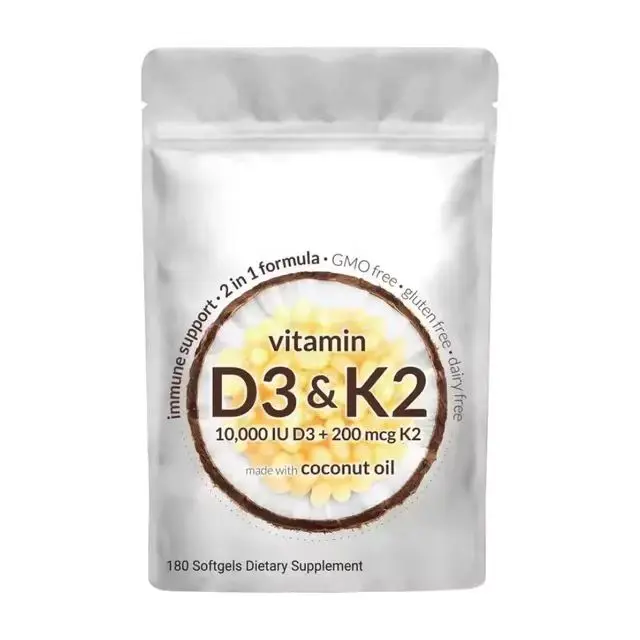 10000 IU + 200 mcg витамин d3 k2 софтгель капсула с кокосовым маслом таблетки Иммунная поддержка сверхпрочная мягкая