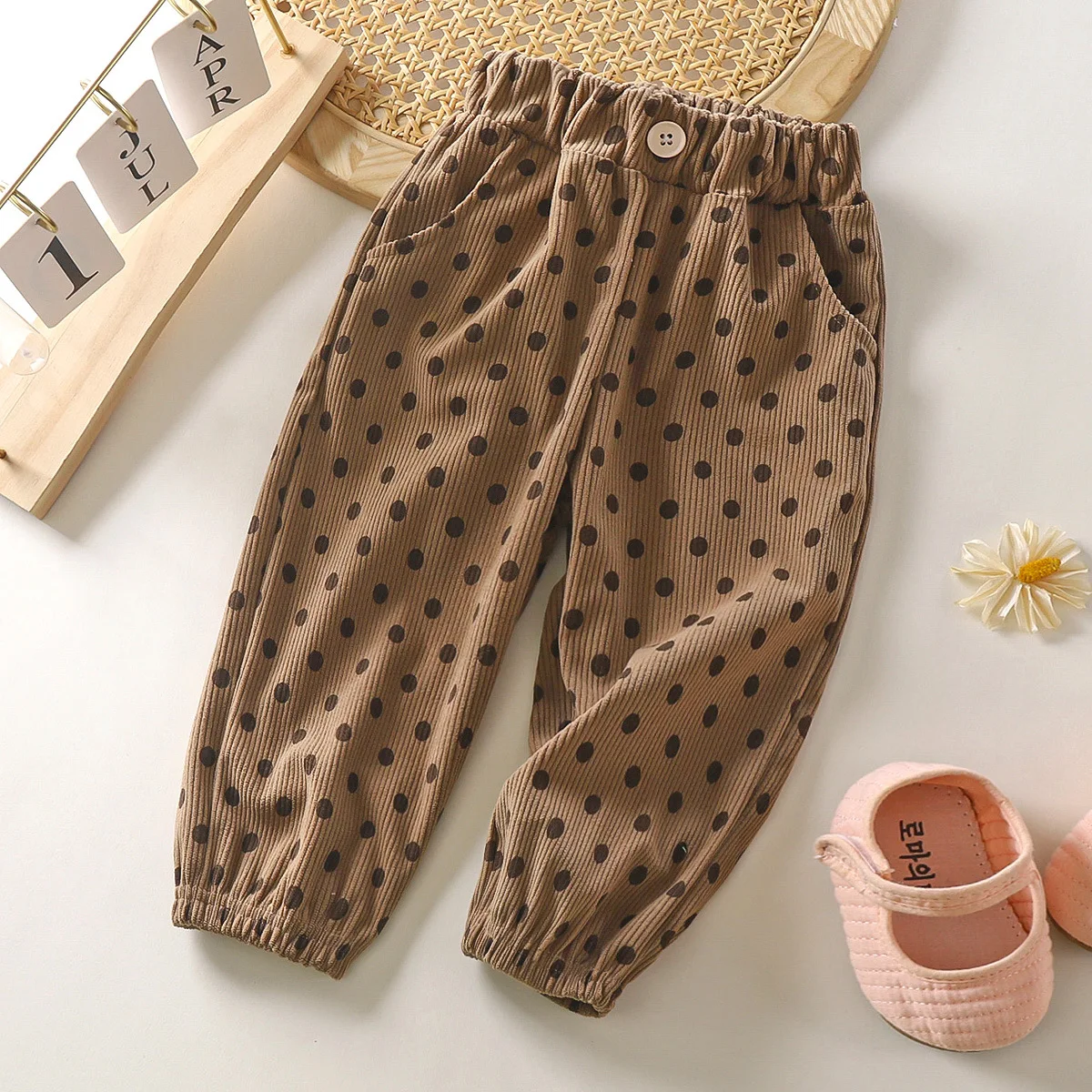Autumn and winter new boys and girls baby spot trousers jacquard casual pants