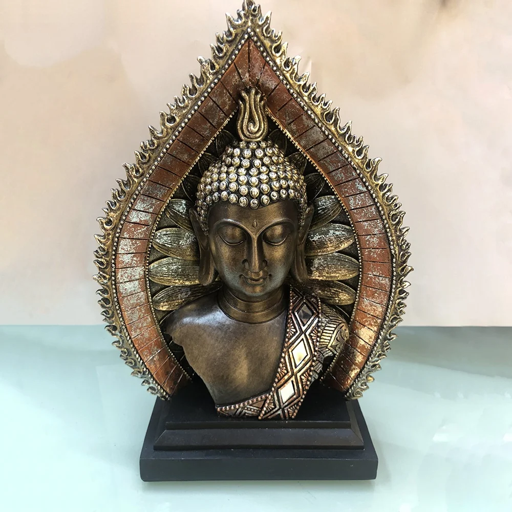 Home fengshui decor resin craft, OEM buddha head statue with Halo and base