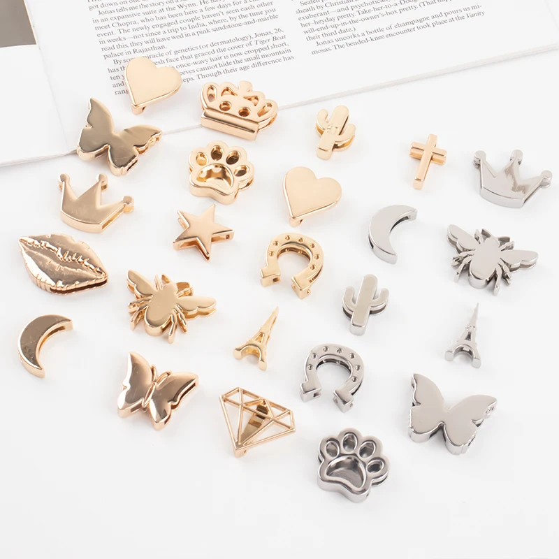 Luxury Custom Charm Logo Disigners Metal Alloy Gems Bling Metal buckle Shoes Decorations Charms
