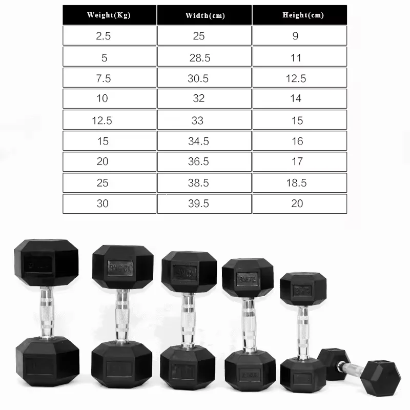 New Design Fitness Accessories High Quality Strength Training Rubber Free Weight Hex Dumbbell