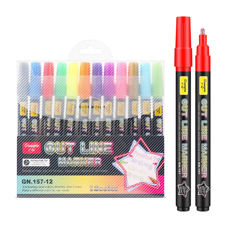 New 24 color black bar color hand drawn silver light water-based marker pen