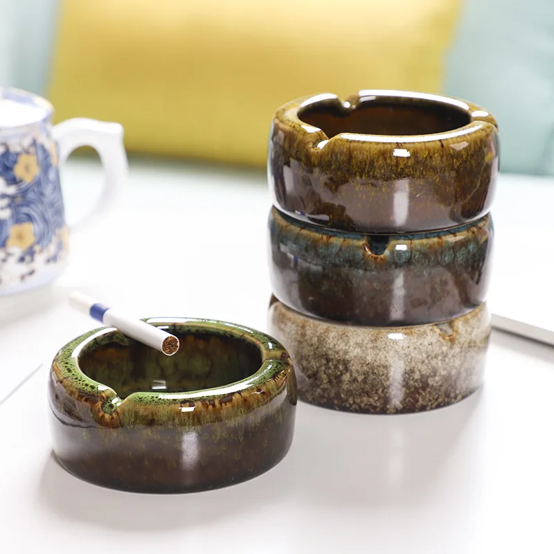 Creative Kiln Change Ceramic Cigarette Smoking Ash Tray Round Heart Shape White Blue Green Yellow For Hotel Home Decor