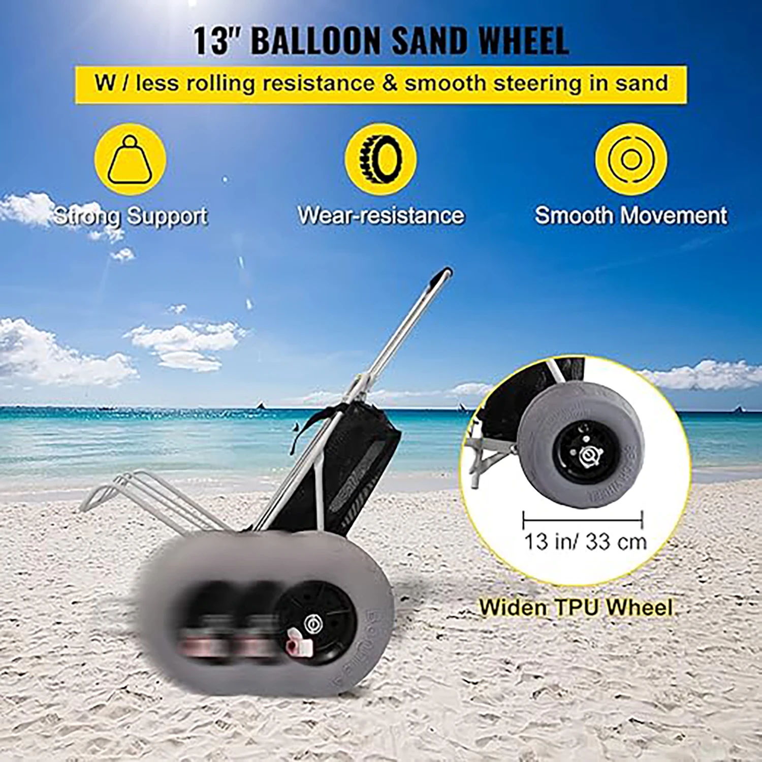 Factory Custom Sand Trolley Foldable Storage Dolly Wagon Folding Beach Cart With Big Size Balloon Wheels