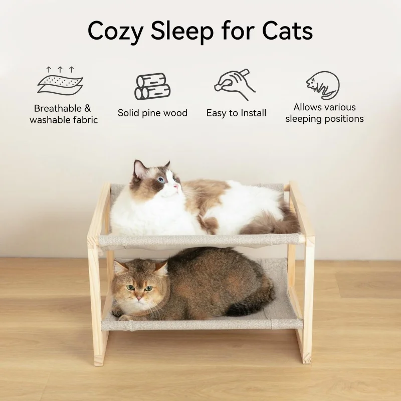 Elevated Wooden Cat Beds Suitable For Kitty 20 x 16.5 x 13 Inch Cat Beds & Furniture Wood Pet Resting Hammock Cat Hammock Bed