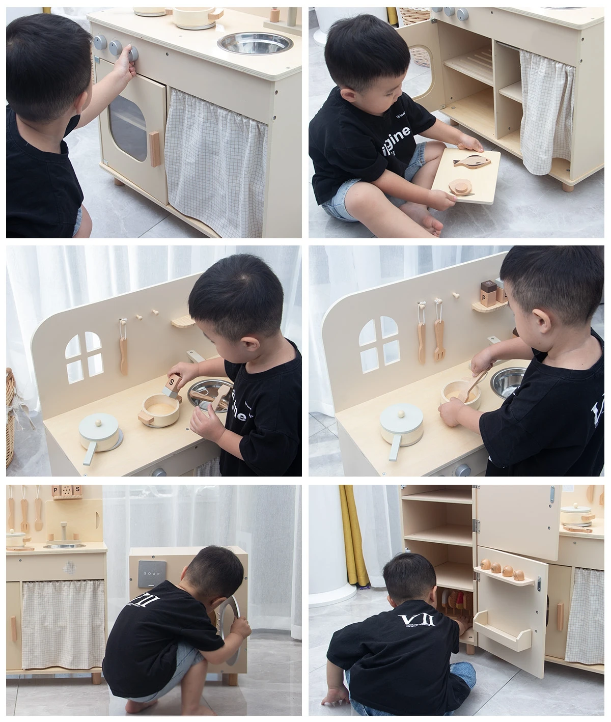 Modern kids mini kitchen toys real cooking wood kitchen sets for boys