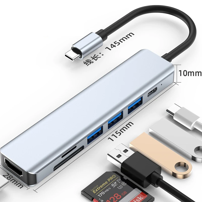 Type c hub 7 in 1 USB C Adapter HDTV USB3.0 for MacBook Pro  XPS 13 MacBook Pro Dell Chromebook Android