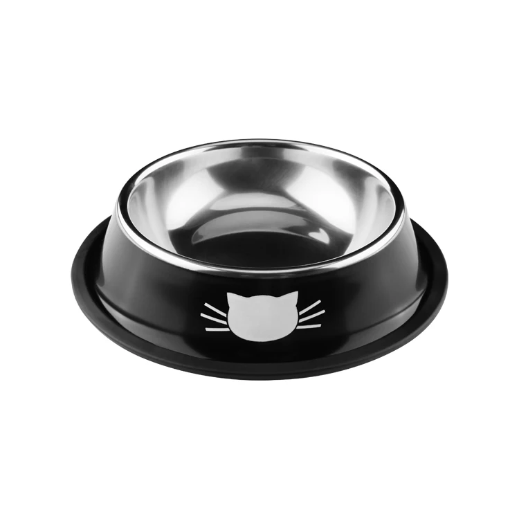 Black Stainless Steel Cat Bowl Colourful Pet Dish DogFood Pot Water or Feed Container