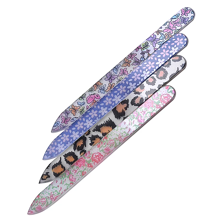 Professional Customized Double Side Water Drop Emery Glass Nail File Colorful Random Pattern Glass Nail File