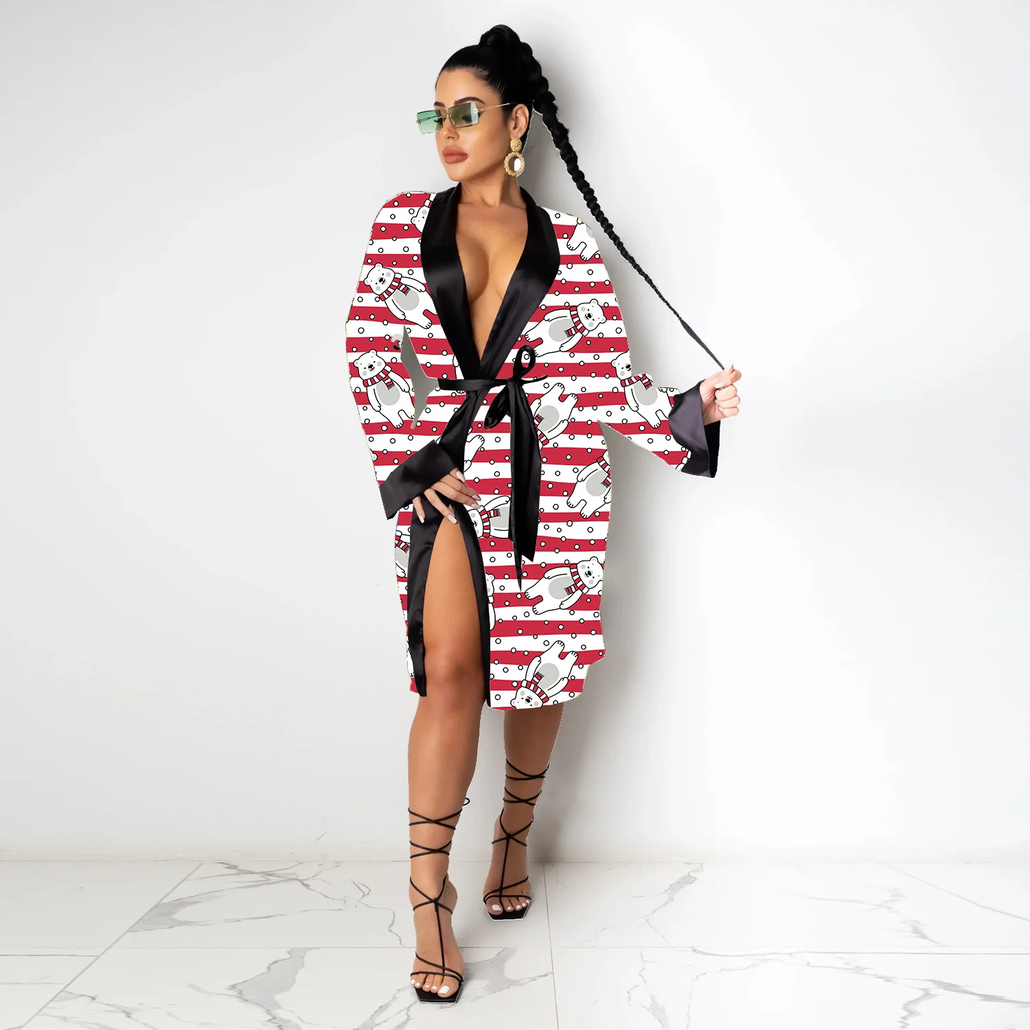 2021 New Silk Cartoon Night Gown Robe Pajama Sexy Bathrobe Lounge Wear Kimono Satin Robes for