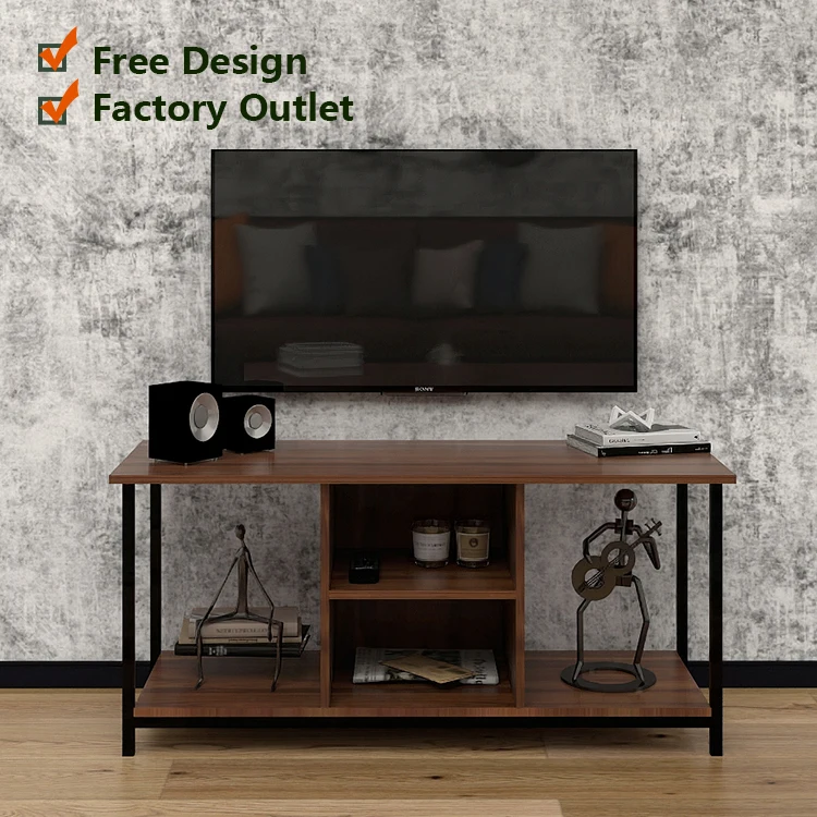 Ultimate New Design Wood Table TV Plasma 50 Inch Vintage Metal Legs TV Unit