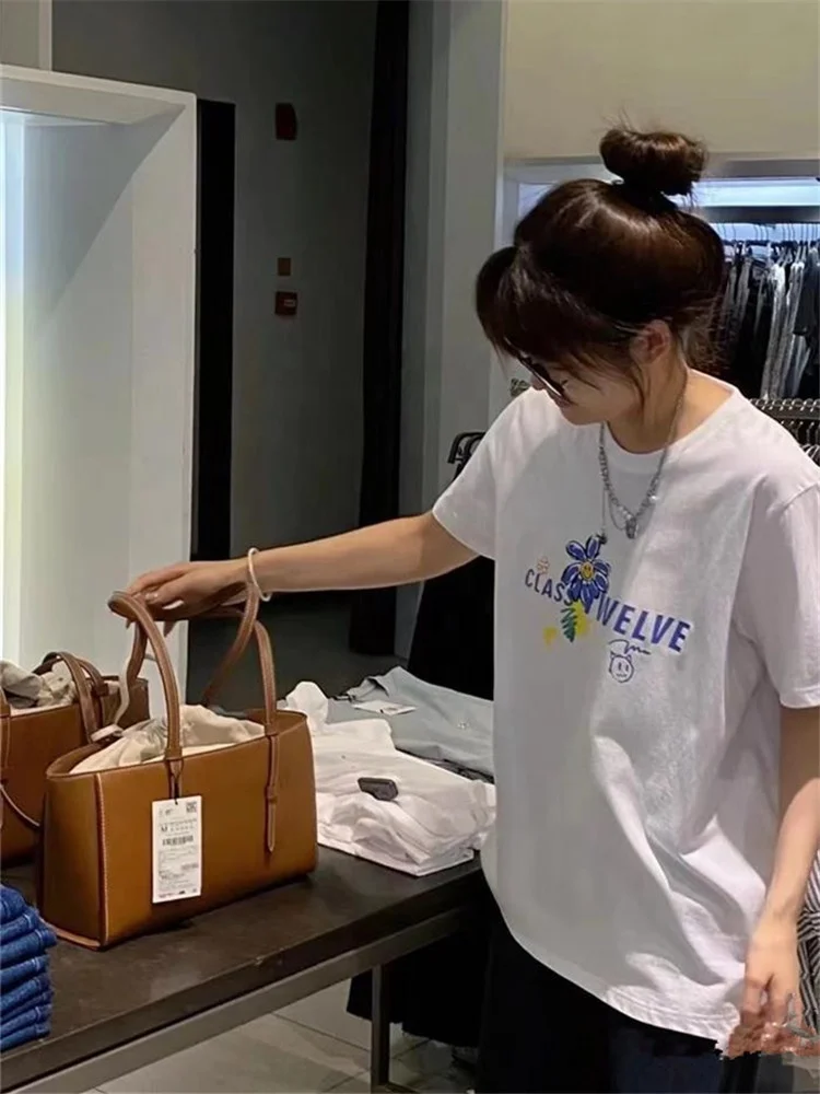 OEM ODM Custom LOGO handbags 2024 new woman casual white handbag tote pu leather ladies shoulder bags with drawstring bag