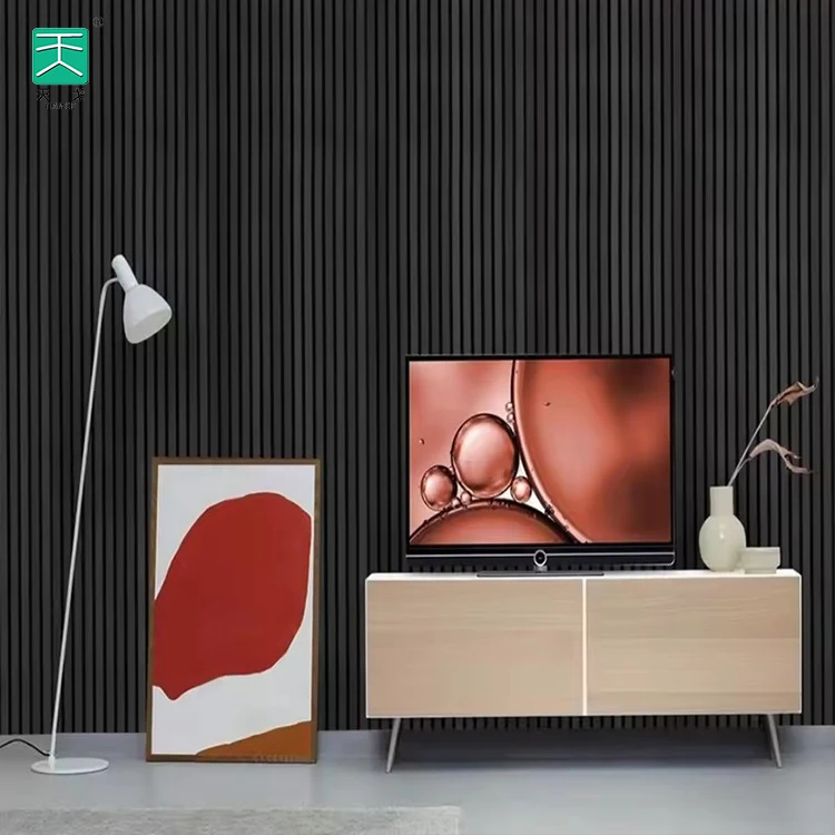 TianGe 600 Mm Pet Mdf  Slat Wooden Veneer De Madera Solid Wood Akupanel Acoustic Panel For Euro Market In Eu