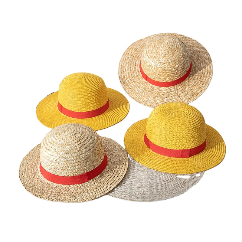 Unisex ONE PIECE Luffy Cosplay Straw Hat Children Parents Cartoon Classic Summer Sunscreen Hats Fancy Outdoor Travel Sunhats