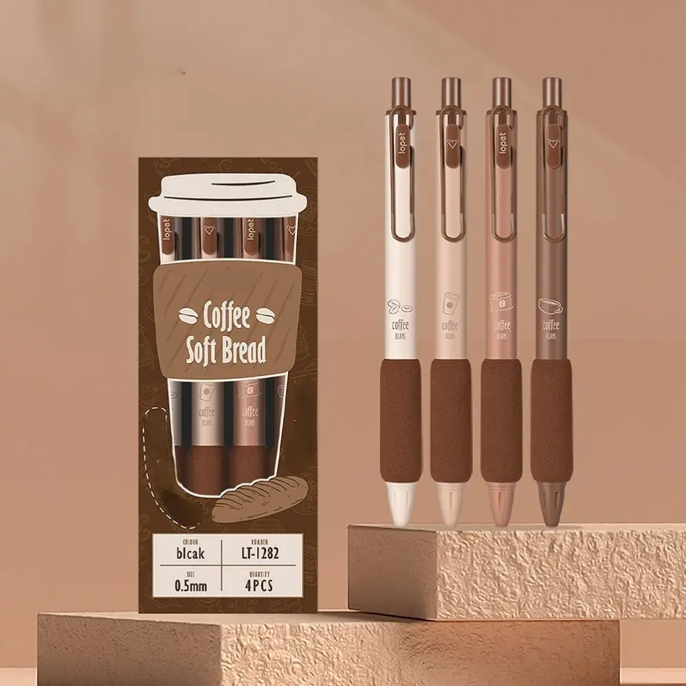 New creative coffee tea sakura series gel pen school student soft grip block gel pen staionery  0.5mm ball 4pcs/box customize