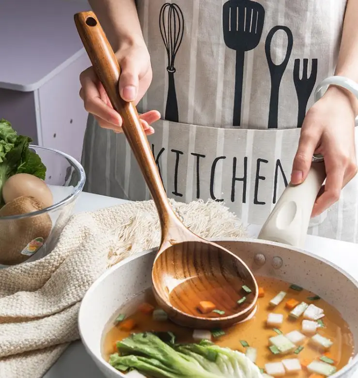 2 Pcs Wooden Spoon Ladle Utensils Spoons-14 inch Long Kitchen Cooking Spoon & 11 inch Best Serving Soup Spoon Set