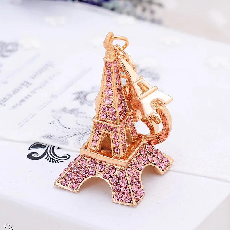 Jewel Beauty 3D Cubic Eiffel Tower Bling Zinc Alloy Crystal Rhinestone Keychain For Car Phone Purse Bag Decoration Eiffel Tower