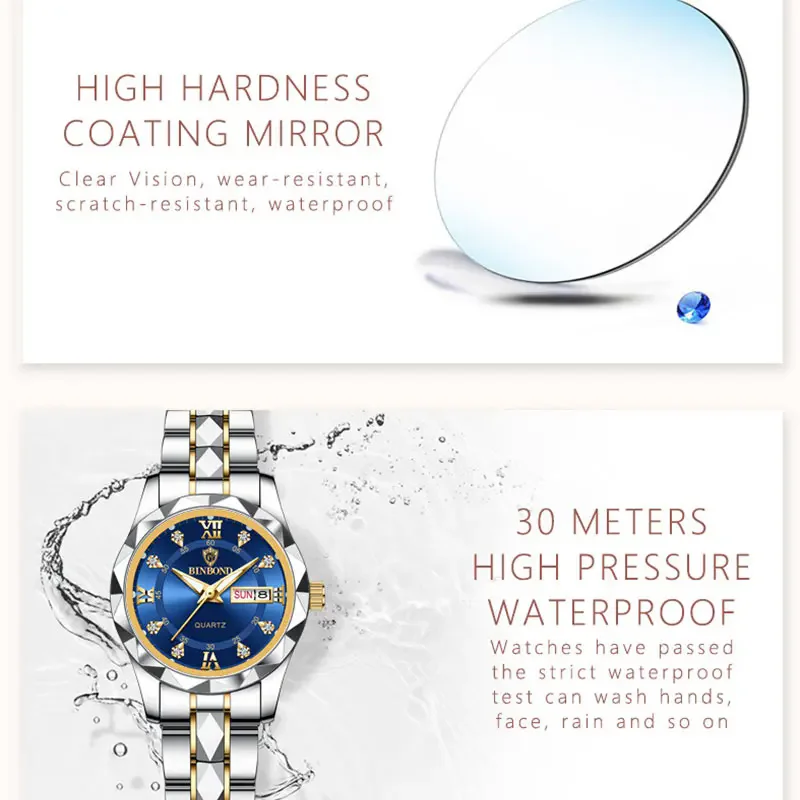 BINBONG Women Waterproof Luminous Date Stainless Stain Wristwatch Luxury Fashion Ladies Quartz Watch Relogio Masculino For Lady