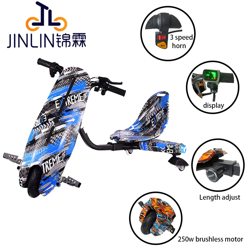 cheap high quality 360 degree drift go kart caster 36v 3 wheel electric kids drifting scooter trike rider with flashing PU