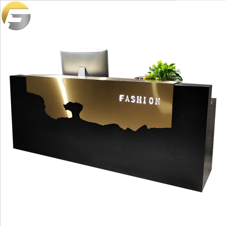 E WL613 товары на заказ, консоль приемника для отеля, офиса, здания, из нержавеющей стали, PVD, черный и золотой комбинированный металлический ресивер